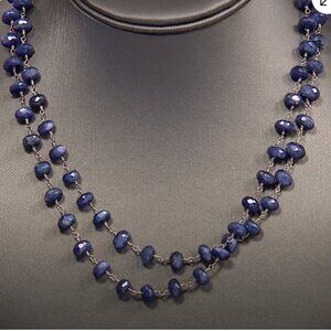 Rarities Carol Brodie Metallic-Coated BLUE MOONSTONE Silver 36" Necklace